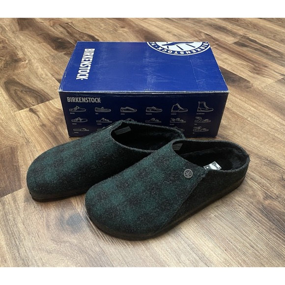 New Mens Birkenstock Zermatt Rivet Plaid Teal Green Slippers Shoes 42 US9 - Picture 1 of 6